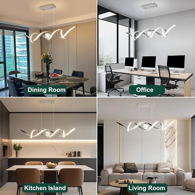 ORANOOR LED Modern Chandeliers for Dining Room, 39in Dimmable Chrome Chandelier Kitchen Pendant Lighting Over Island, Linear Wave Spiral Pendant Light Fixtures Dining Room Lights Ceiling Hanging, 36W