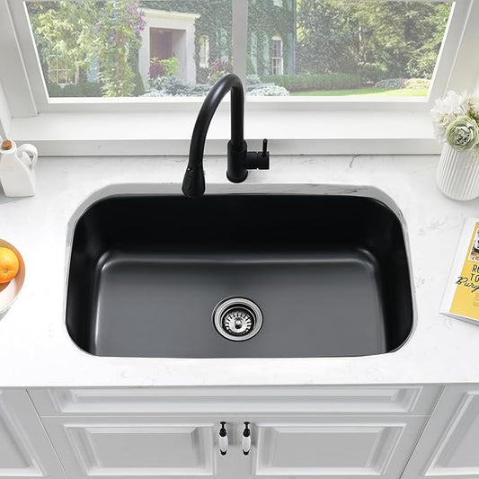 28 Black Undermount Kitchen Sink-Bokaiya 28x18 Inch Undermount Stainless Steel Sink 16 Gauge Single Bowl Kitchen Sinks with Dish Grid