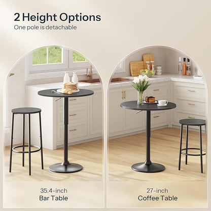 HOOBRO 2 Pcs Bar Table, Height-Adjustable Round Pub Table 27-35.4 Inches with Sturdy Base, Modern Style Bar Table Easy Assembly with Metal Base for Pub, Party and Small Places, Black BK58BTP201G1