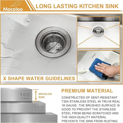 33 Inch Drop In Kitchen Sink - Mocoloo 33 x 19 Inch Stainless Steel Kitchen Sinks Topmount 16 Gauge Single Bowl Above Counter Handmade, 33''x19''x10'' Kitchen Sink Drop In with Offset Drainer