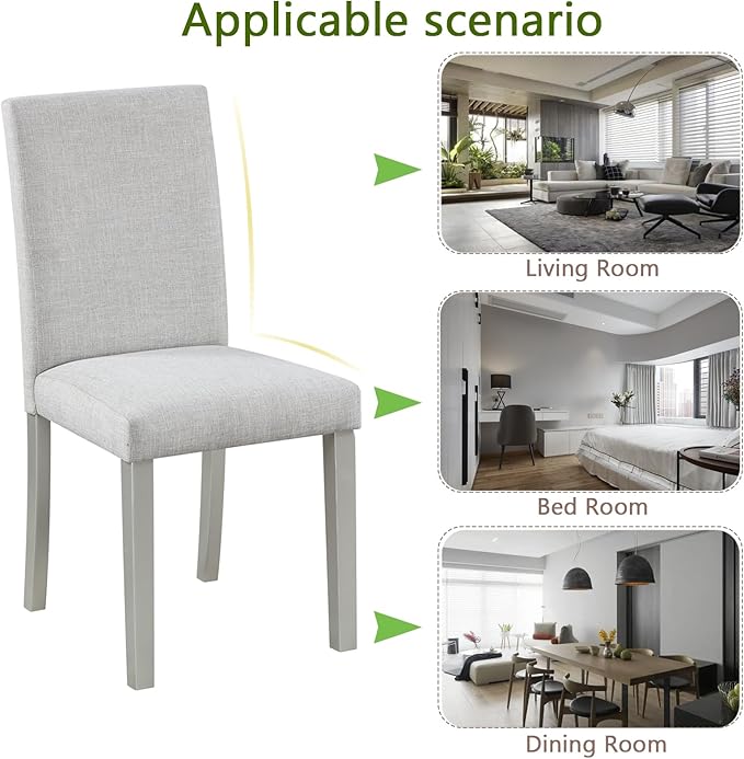 Ball & Cast Upholstered Dining-Room Chairs Set of 4, Kitchen Island Chair with Linen Padded Seat & Silver Wood Legs, 4pcs Modern Armless Side-Chair for Dining, Gray