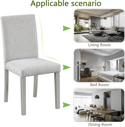 Ball & Cast Upholstered Dining-Room Chairs Set of 4, Kitchen Island Chair with Linen Padded Seat & Silver Wood Legs, 4pcs Modern Armless Side-Chair for Dining, Gray