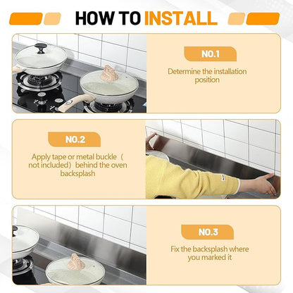 Moxweyeni Front Control Freestanding Range Universal Backguard 35.75" X 4.75" Stainless Steel Backsplash for Stove, Easy Installation Hood Backsplash for Most Kitchen Brands Stove(Silver)