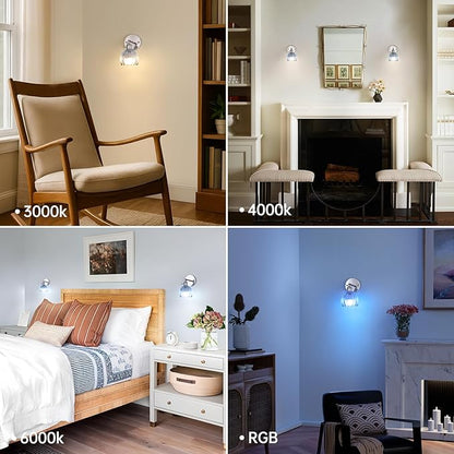 Shenmoyl Vintage Wall Sconce Set of 2 - Rechargeable Battery Powered with Remote Control, Clear Light Blue Tulip Glass Lampshade (5000mAh) for Bedroom/Doorway
