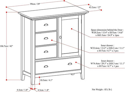 SIMPLIHOME Redmond Storage Cabinet - 39 inch Wide Solid Wood Medium Storage Cabinet in Black, Transitional Accent Cabinet for Entryway or Living Room with 4 Drawers and Cabinet Storage