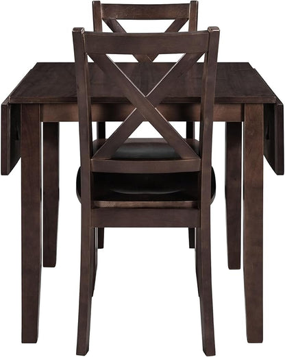 Wood Dining Table Set with 2 X-Back Chairs,3-Piece Drop Leaf Breakfast Nook Table with Chairs for Kitchen Room (Espresso)