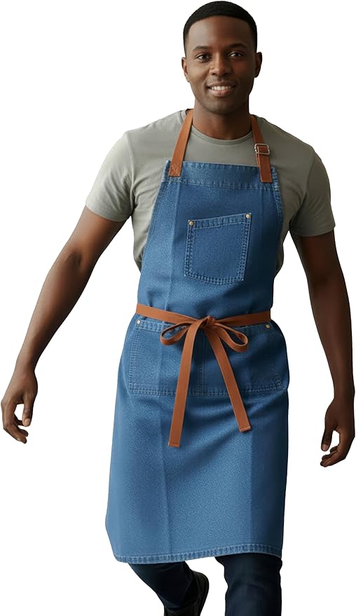 100% Cotton Printed Kitchen Apron with 2 Pockets for Men and Women – Adjustable Chef Apron - Machine Washable