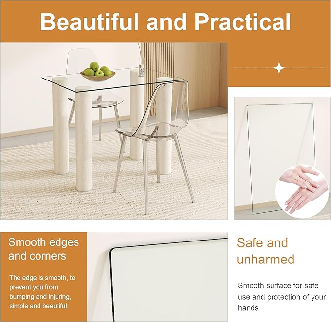 16" x 18" Rectangle Tempered Glass Table Top, Clear Surface 1/4" Thick Flat Polished Edge for Furniture Protection Patio Dining Coffee End Tables (16 in x 18 in)