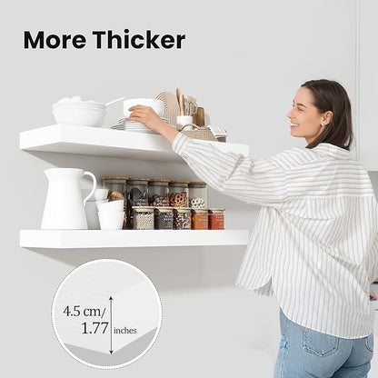 Heimlove Floating Shelves for Wall 48 Inch Long,Extra Large and Thick Wood Shelves Mounted Storage Hanging Shelf Invisible Bracket for Bedroom,Living Room,Kitchen,Office,White