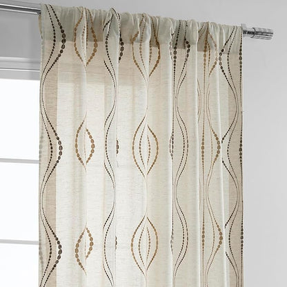HPD Half Price Drapes Embroidered Linen Sheer Curtains for Living Room 50 X 84 (1 Panel), Rod Pocket Window Curtains for Bedroom, Suez Bronze