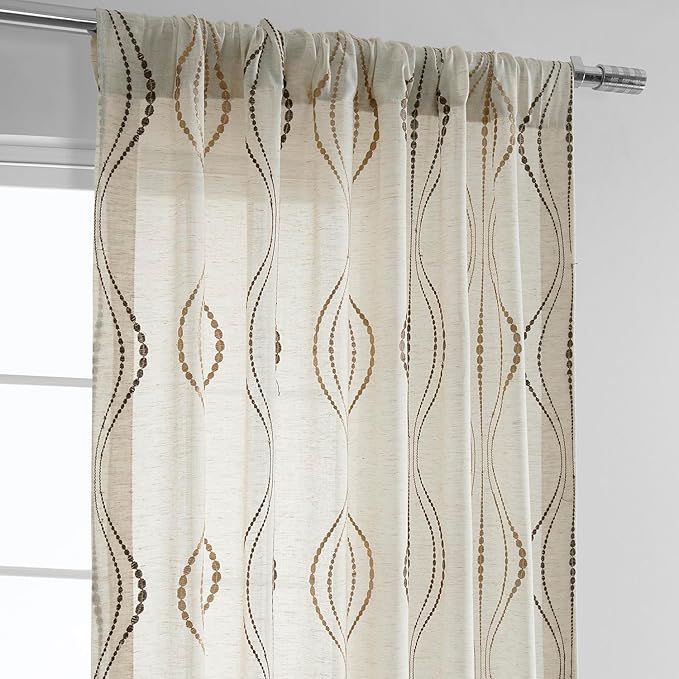 HPD Half Price Drapes Embroidered Linen Sheer Curtains for Living Room 50 X 120 (1 Panel), Rod Pocket Window Curtains for Bedroom, Suez Bronze
