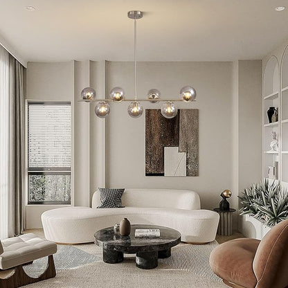 KCO Lighting Linear Globe Chandelier Brushed Nickel Pendant Lights Kitchen Island Silver Linear Pendant Lights Smoke Glass Chandelier Mid Century Modern Dining Room Light Fixture