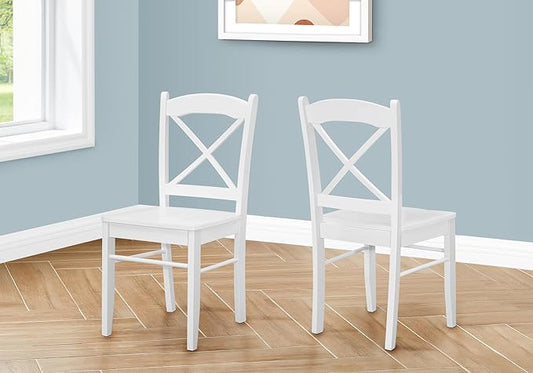 Monarch Specialties I 1320 Dining Chair, Set of 2, Side, Kitchen, Dining Room, White, Wood Legs, Transitional