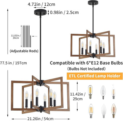 Farmhouse Dining Room Light Fixture, 6-Light Chandelier Modern Metal Industrial Chandelier Lighting for Farmhouse Kitchen Entryway Living Room (E12 Bulbs Not Included)