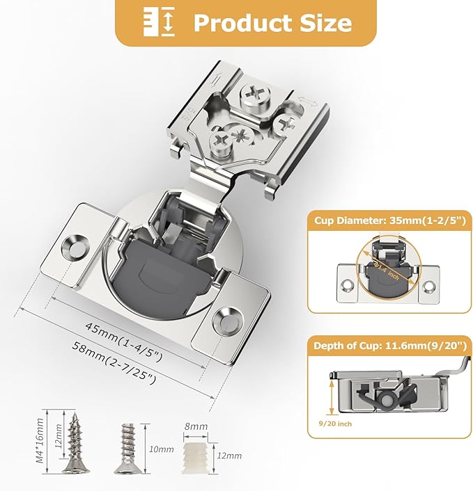 Furniware 60 Pieces 5/8 inch Overlay Soft Close Cabinet Hinges for Face Frame Cabinet, Stainless Steel, 105° Opening Angle, Concealed Self Closing Door Hinges- 3 Way Adjustment