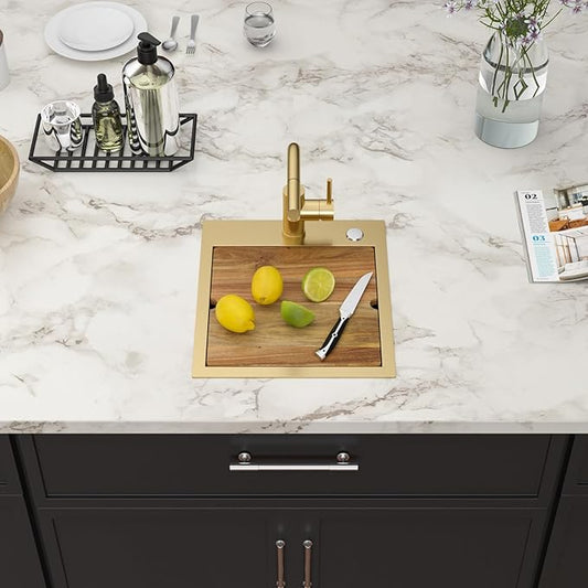 Gold Bar Sink With Faucet Drop In Bar Sinks 15x17 Inch Stainless Steel Indoor Outdoor Kitchen Workstation16 Gauge Single Bowl Small Sinks With Pull-out Faucet 15"x17"x9"