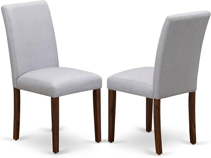 East West Furniture ABP8T05 Abbott Parson Chairs - Grey Linen Fabric Padded Dining Chairs, Set of 2, Walnut