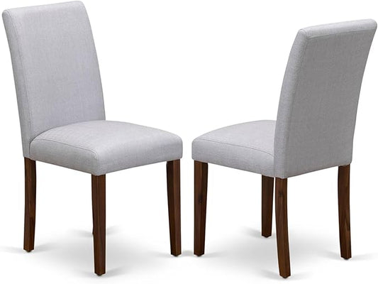 East West Furniture ABP8T05 Abbott Parson Chairs - Grey Linen Fabric Padded Dining Chairs, Set of 2, Walnut