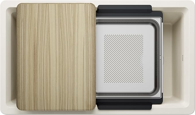 Inteos SILGRANIT 33" Single Bowl Reversible Undermount Workstation Kitchen Sink - Soft White