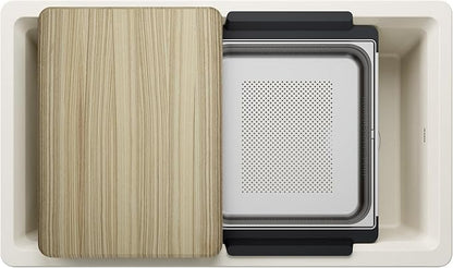 Inteos SILGRANIT 33" Single Bowl Reversible Undermount Workstation Kitchen Sink - Soft White