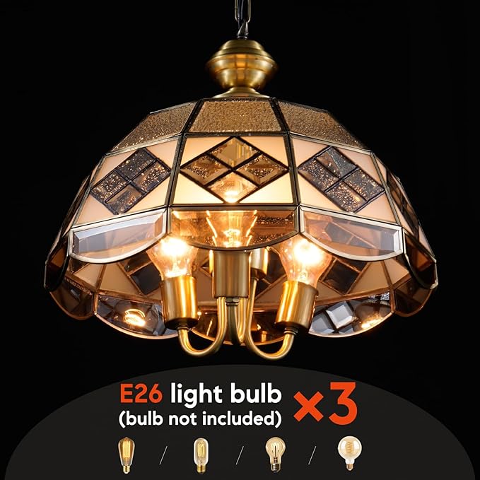 15" European-Style Palace Chandelier, 3-Light Antique Gold Ceiling Light Fixture, Farmhouse Retro Metal Hanging Pendant Lamp for Dining Room Bedroom Kitchen Island Hallway
