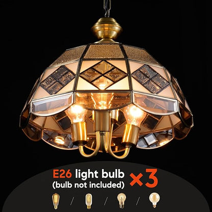 15" European-Style Palace Chandelier, 3-Light Antique Gold Ceiling Light Fixture, Farmhouse Retro Metal Hanging Pendant Lamp for Dining Room Bedroom Kitchen Island Hallway