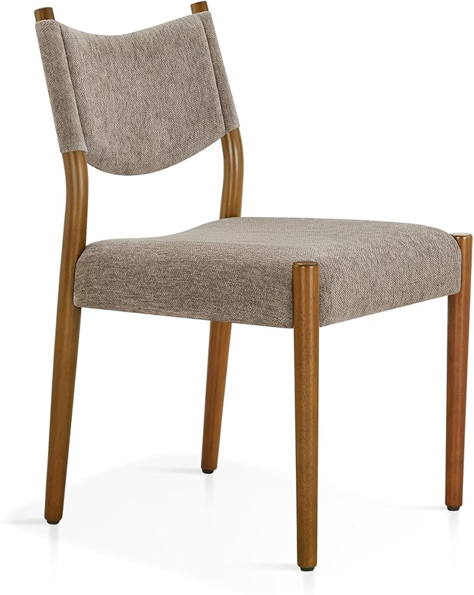 KISLOT Upholstered Dining Chairs Set of 2, Solid Wood Armless Kitchen Chairs with Soft Polyester Fabric, 18.9" Seat Height, Modern Dining Room Seating, 300 lbs Capacity, Brown