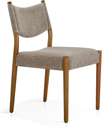 KISLOT Upholstered Dining Chairs Set of 2, Solid Wood Armless Kitchen Chairs with Soft Polyester Fabric, 18.9" Seat Height, Modern Dining Room Seating, 300 lbs Capacity, Brown
