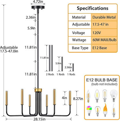 Black and Gold Chandelier, 6-Light Farmhouse Chandelier for Dining Room Lighting Fixtures Hanging, Dining Light Fixtures Industrial Modern Light Fixture for Bedroom, Foyer, Living Room and Entryway