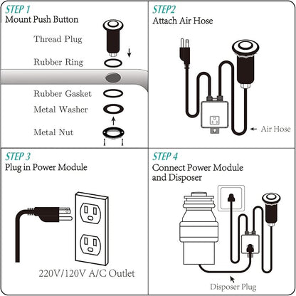 BESTILL Garbage Disposal Air Switch Kit, Brushed Brass Stainless Steel Push Button, UL Listed, Sink Top On/Off Switch for Food Waste Disposer