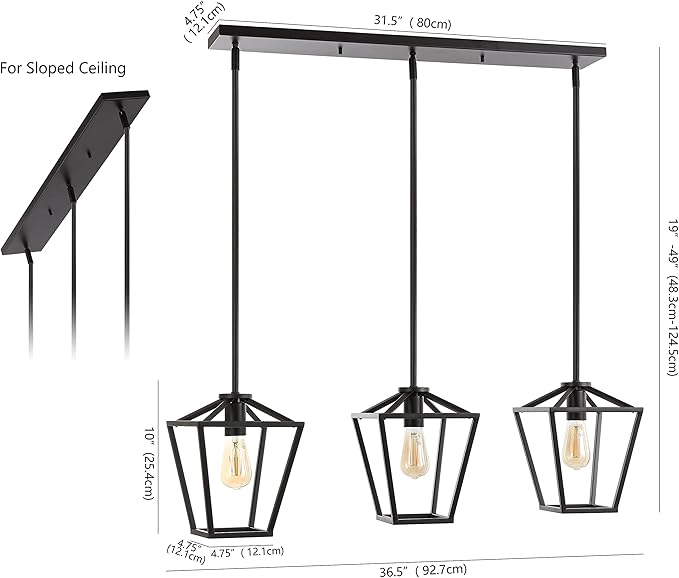 JONATHAN Y 36.5" Oil Rubbed Bronze Industrial Farmhouse Iron LED Pendant Light, Adjustable Cage Lantern for Kitchen Island, Dining Room, Foyer, Iron Shade (JYL7581A)