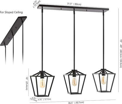 JONATHAN Y 36.5" Oil Rubbed Bronze Industrial Farmhouse Iron LED Pendant Light, Adjustable Cage Lantern for Kitchen Island, Dining Room, Foyer, Iron Shade (JYL7581A)