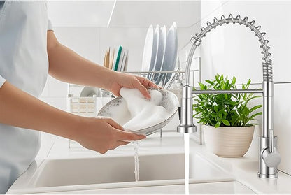 Kitchen Sink Faucet with Soap Dispenser,Commercial Single Handle Kitchen Faucets with Deck Plate (Brush Nickel)