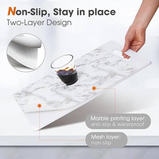 Drawer and Shelf Liner, Non-Slip Kitchen Cabinet Liners Non-Adhesive Thick Strong Grip Waterproof Washable Mats Protect Dresser Shelves Cupboard Bathroom Cabinets, White Marble, 18 in X 20 FT