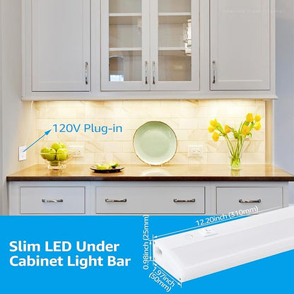 TORCHSTAR Plug in Under Cabinet Lighting, ETL Listed Linkable LED Under Cabinet Light Kit, Individual Control, 12 Inch, 3000K Warm White, 6W, Pack of 4