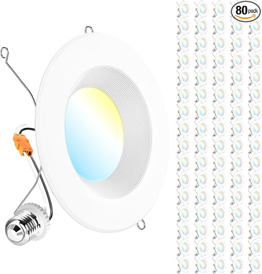 Sunco 80 Pack 6 Inch LED Recessed Light, Retrofit Downlight Can Lights for Ceiling, Baffle Trim, 1050 LM, 13W (75W Equivalent), Selectable CCT 2700K/3000K/3500K/4000K/5000K, Dimmable, Damp Rated UL.