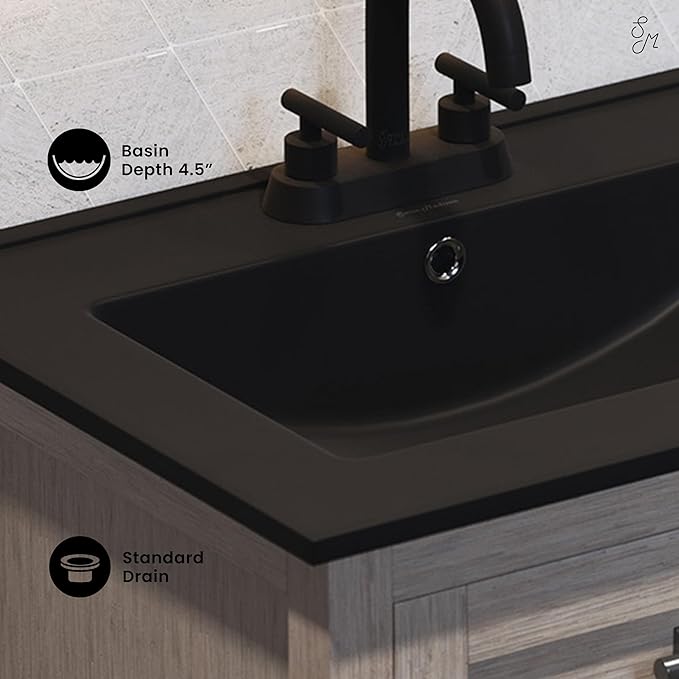 24" Ceramic Vanity Top with Three Holes in Matte Black