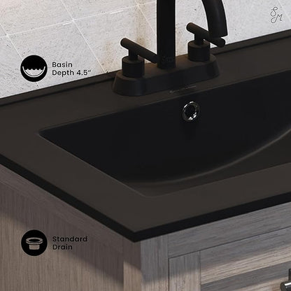 24" Ceramic Vanity Top with Three Holes in Matte Black
