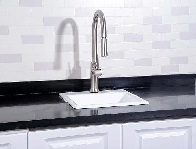 Gourmetier GCKTS15158 15X15 Single Bowl Top Mount Drop-In Kitchen Sink, White