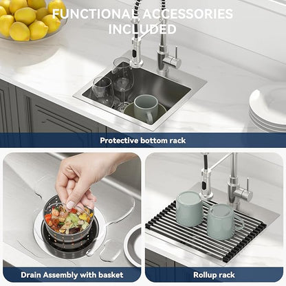 Lordear Stainless Steel Bar Sink 15x15 Inch Drop In Kitchen Sink 16 Gauge Stainless Steel Single Bowl Topmount Small Prep RV Sinks Square Basin