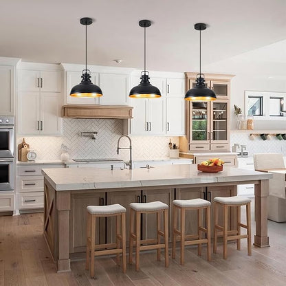 Refice 1 Pack Farmhouse Pendant Lights Black Pendant Lighting for Kitchen Island Adjustable Height Dome Hanging Lights for Barn, Dining Room