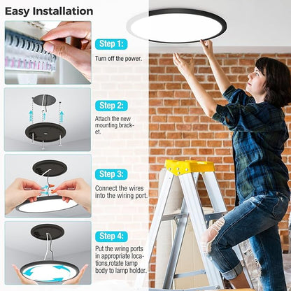 libtit 23 Inch Led Flush Mount Ceiling Light Fixtures, 3 Color Temperature Selectable, Thin Flat Round Lighting Fixture Surface Mount for Office Garage Hallway (Black)