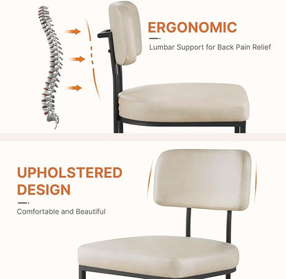 KISLOT Dining Chairs Set of 6, Upholstered Modern Kitchen Chairs with Ergonomic Backrest, Faux Leather Cushion Seat & Curve Metal Legs for Living Room, Restaurant, and Café, Beige, 2 Boxs