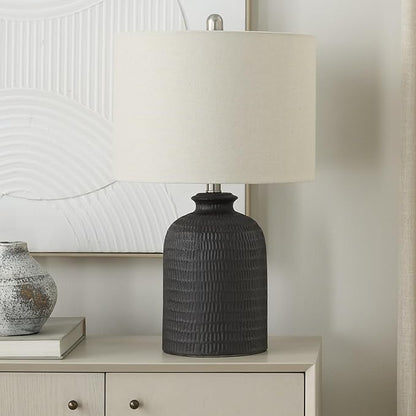 Nourison Home 24" Black ModernFarmhouse Honeycomb Textured Table Lamp for Bedside Table, Living Room, Dining, Entryway