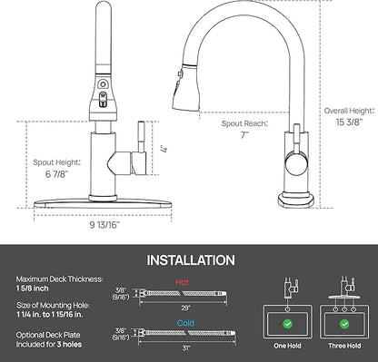 GAGALIFE Matte Black Kitchen Faucets with Pull Down Sprayer - High Pressure Blade Spray Kitchen Sink Faucet, High Arc Single Handle Stainless Steel Classic Pull Out Spray Kitchen Faucet 1 or 3 Hole