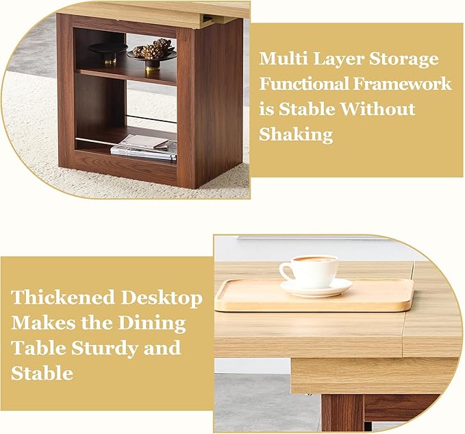Extendable Dining Table with Storage Shelf, 59" to 71" Expandable Kitchen Table for 4-6, Modern Dining Room Table for Apartment & Small Spaces, Multipurpose Kitchen Island Style Dining Table