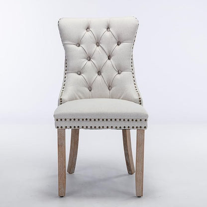 Ball & Cast Contemporary Upholstered Dining Chairs Set of 2, Button Tufted Kitchen Side-Chairs with Hang Ring & Nailhead Trims & Solid Wood Legs, 2-Piece Backrest Traditional Chair, Linen Beige