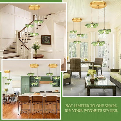 Green Glass Pendant Light 3-Light Cluster Chandelier Adjustable Gold Brass Pendant Hanging Light Farmhouse Pendant Lights for Kitchen Island Dining Room Bedroom