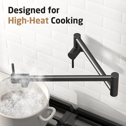 KES Pot Filler Faucet with Heat-Resistant Cartridge, 25.6" Over Stove Pot Filler, Kitchen Faucet Black with Double Joints Swing Arm Wall Mount, Stainless Steel No Lead, KN926S24LFF18-BK