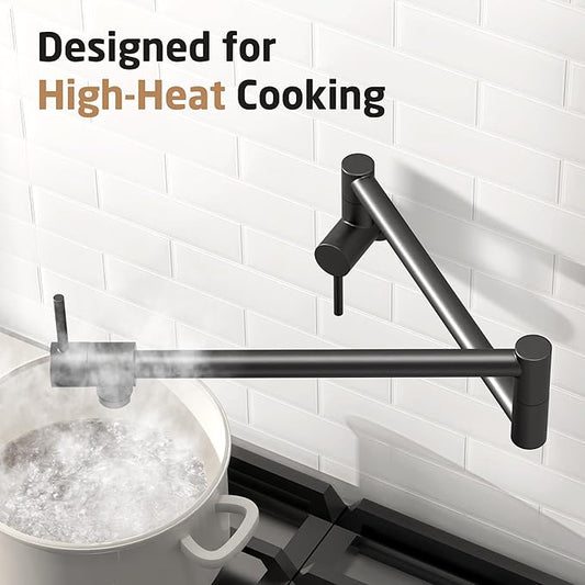 KES Pot Filler Faucet with Heat-Resistant Cartridge, 25.6" Over Stove Pot Filler, Kitchen Faucet Black with Double Joints Swing Arm Wall Mount, Stainless Steel No Lead, KN926S24LFF18-BK